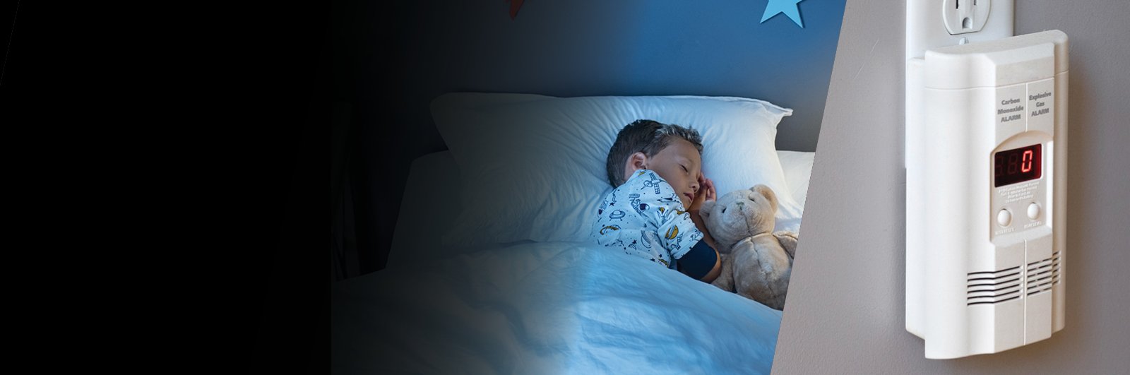 Child sleeping and a carbon monoxide detector